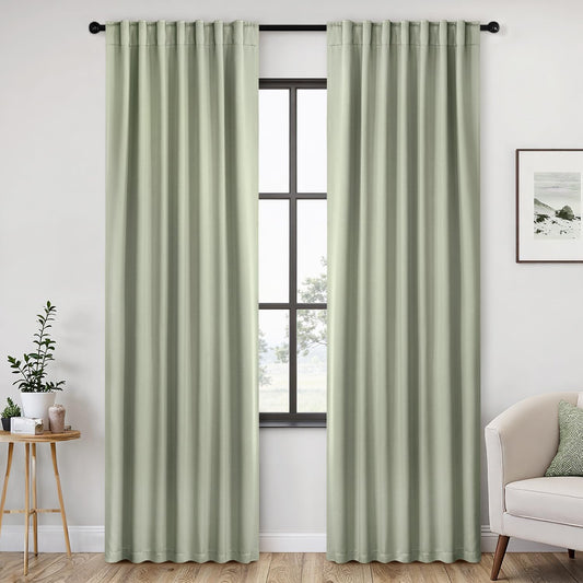 ANRODUO Sage Green Blackout Curtains 84 Inches Long Thermal Insulated Window Treatment Panels Back Tab Rod Pocket Room Darkening Green Drapes for Bedroom Living Room