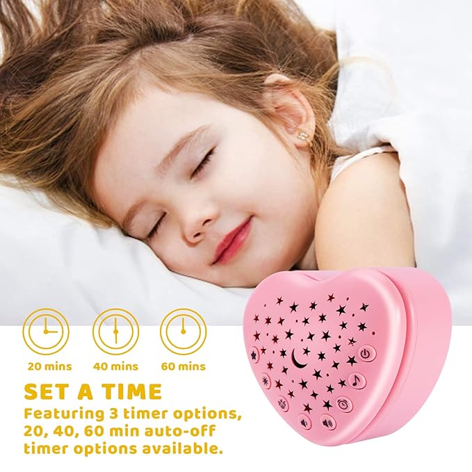 A13 White Noise Machine & Baby Sleep Soother with 15 Soothing Sounds & Projector LED Star Night Light, Cry Sensor, Rechargeable Lithium Battery, Portable for Baby Gifts, Children, Toddlers (Pink)