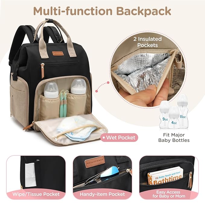 Breast Pump Bag for Spectra S1 S2 Medela, Convertible Large Diaper Bag Backpack for Working Moms with 14 inch Laptop Sleeve & Cooler Storage, Black Khaki