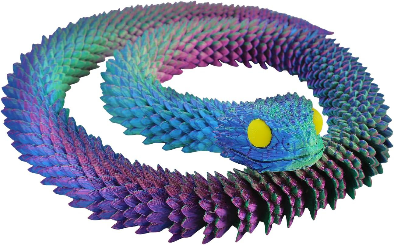 3D Printed Snake Animals Toys, 3D Printed Flexible Snake Fidget Toys Articulated Snake Home Office Decor Executive Desk Toys