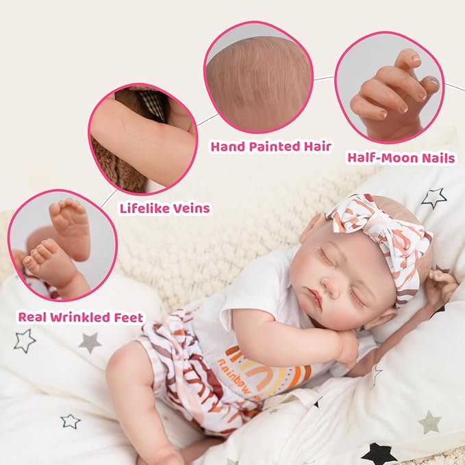 Jirachi Lifelike Reborn Baby Dolls, 18-Inch Adorable Real Life Full Body Vinyl Sleeping Baby Girl, Cute Realiatic Reborn Baby with Feeding Kits