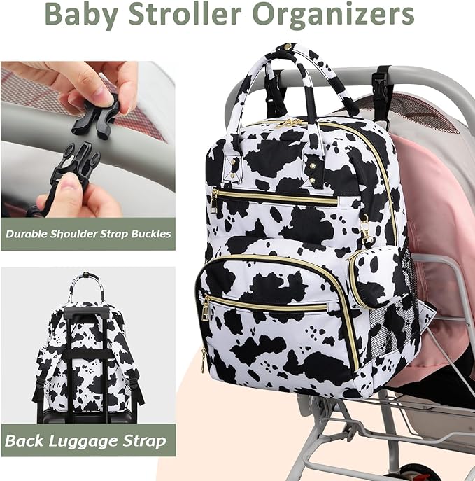 Diaper Bag Backpack,Baby Essentials Diapers Bag with Pacifier Case,Multipurpose Stylish Large Capacity Travel Backpack for Baby Girl/Boy(M-Cow Print)