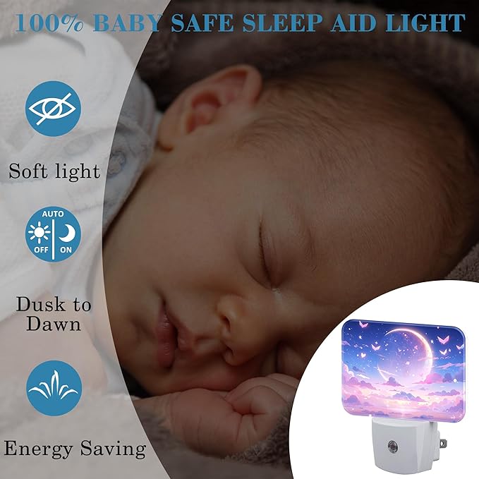 Pink Dream Starry Sky Night Light, Pink Moon Nightlight Plug into Wall with Dusk to Dawn Sensor for Kid Girls Boys Women Men Bedroom, Hallway, Kitchen, Bathroom, Stairs Decor