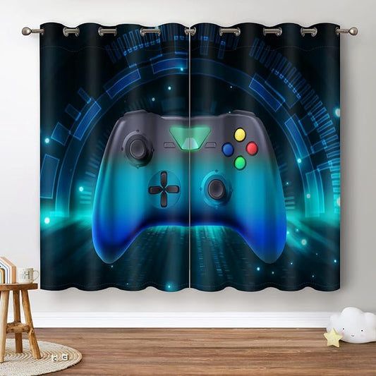 Jekeno Game Controller Blackout Curtains for Kids Boys Teens Bedroom Colorful Video Game Gamer Gaming Gamepad Decor for Home Living Room Grommet Window Drapes 2 Panel Set, 42"x54"