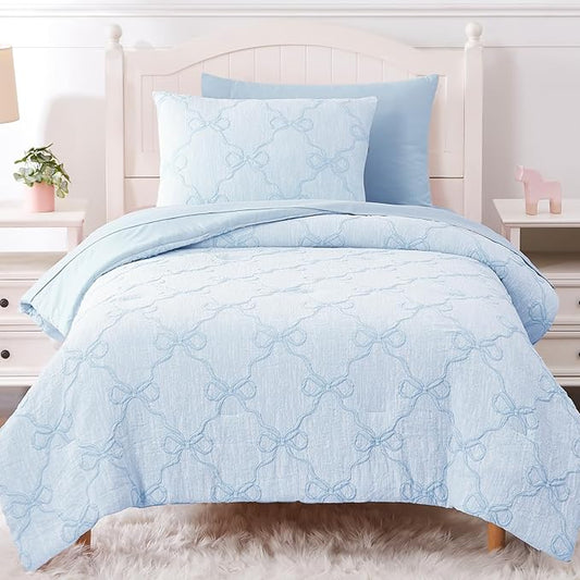Twin Comforter Set with Sheets for Girls-5 Pieces Twin Bedding Sets with Light Blue Comforter, Sheets, Pillowcase & Sham for Kids (Light Blue Diamond, 66" X 86")