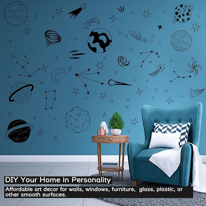 Space Themed Nursery Wall Decals Kids Room Wall Art, Outer Space Nursery Decals, Star Decals, Kids Room Decor, Nursery Decor, Planets Wall Stickers for Boys Bedroom Playroom Wall Decor