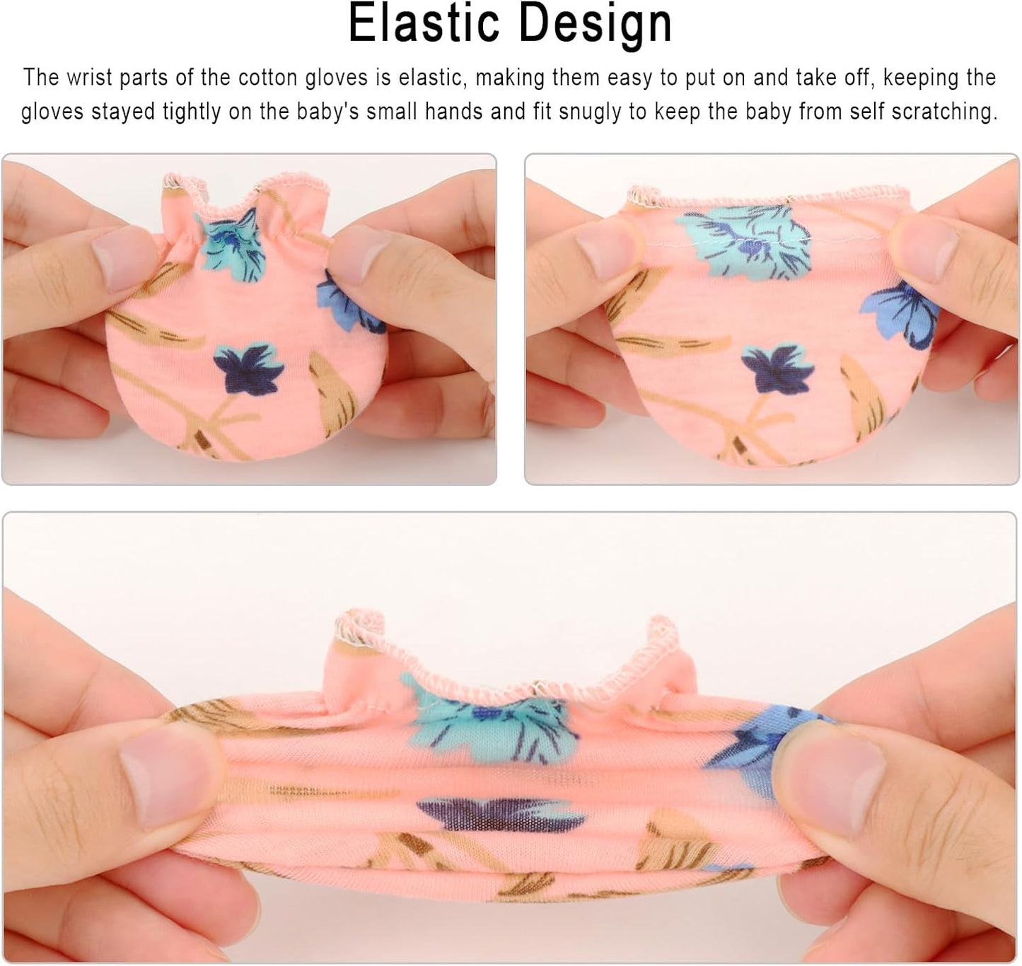 Newborn Baby Mittens No Scratch Cotton Elastic Wrist Gloves Infant Toddler Mittens for Baby Boy Girl 0-6 Months