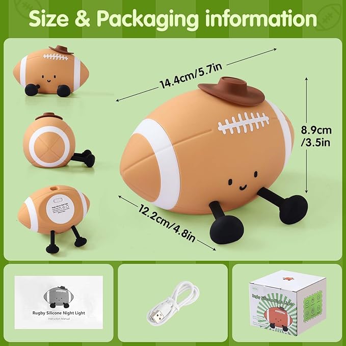 YISUN Football Night Light, Soft Silicone Nursery Night Lamp, Rechargeable Dimmable Rugby Night Lights with Timer, Cute Night Lights for Kids Room Decor Birthday Christmas Gifts