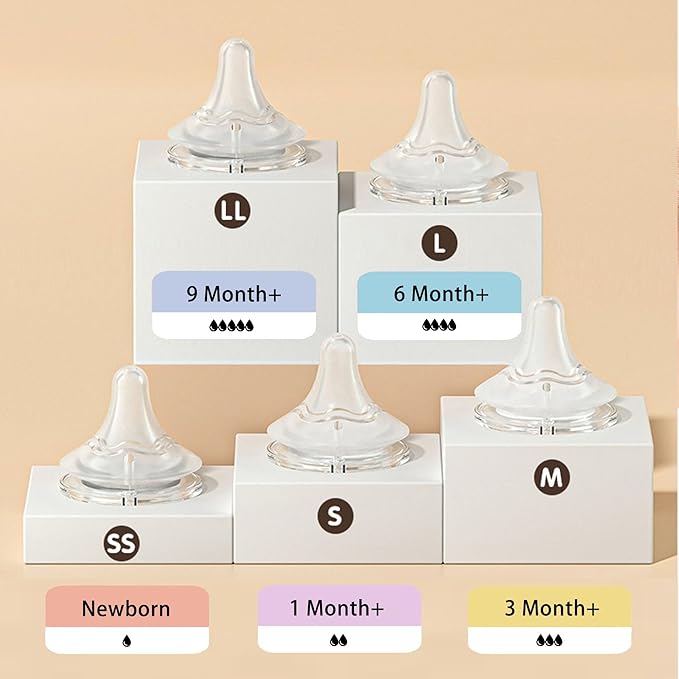 Natural Glass Baby Bottle Wide Neck, Anti-Colic Baby Bottle, Clear, 5.4oz(Pack of 4), Includes 4Pcs Natural Response Nipple(S), 1 Months+