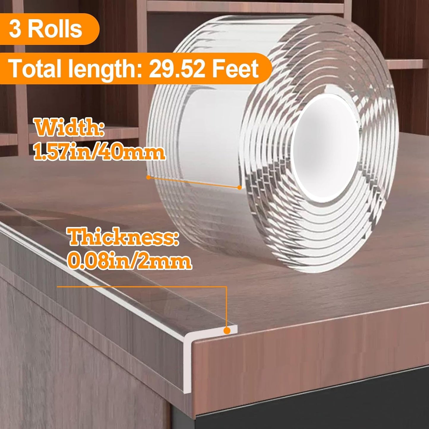 3 Pack Clear Edge Protector Strip,1.57 in x 9.84 FT,Sharp Edge Wrap Cover Tape,Self Adhesive Protective Bumper Guards for Cabinet Door Desk Glass Table Bed Furniture,Kitchen Countertop