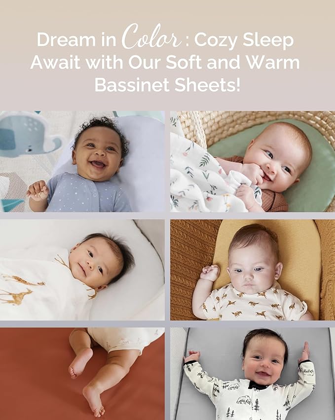 Bedside Sleeper Bassinet Fitted Sheets 33x20 for Maxi COSI Iora, Koola Baby, Baby Joy, Angelbliss, Kidsclub Bedside Bassinet - Buttery Soft Sheets - Sky + Sage + Cloud, 3 Pack