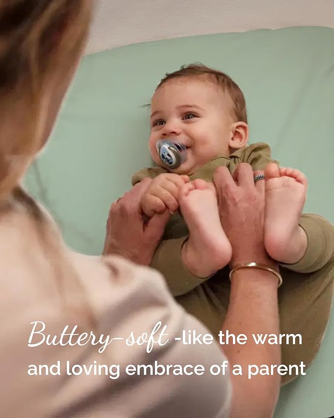 Bassinet Fitted Sheets for 4moms Mamaroo Sleep Bassinet - Fits 18 x 30 Inch Oval Bassinet Mattress - Buttery Soft, Premium Stretchy Jersey Knit Sheets - Sky + Sage + Cloud, 3 Pack