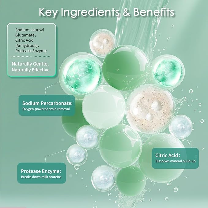 Baby Bottle Washer Detergent Tablets for Momcozy Pro, Baby Brezza, Bottle Cleaner Washers Sterilizers & Dryers, Baby-Safe Natural Formula, Professional Cleaning Power for Bottles & Nipples, 180PCS