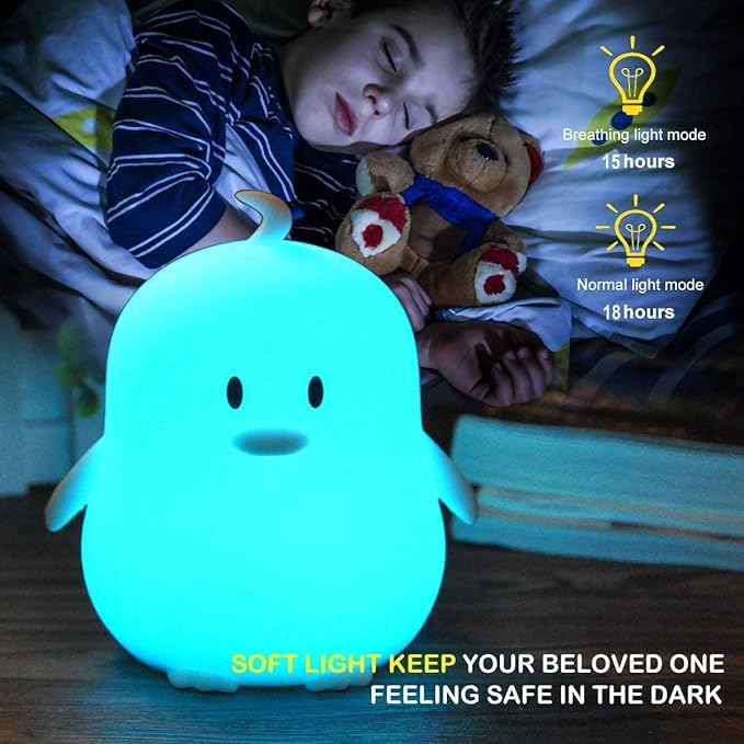 Big Size Night Light, Portable Silicone Bedside Lamp, Multicolor Light with Remote Control, USB Rechargeable led Light for Kids/Baby Bedroom/Adults/Children/Gift - Large Penguin
