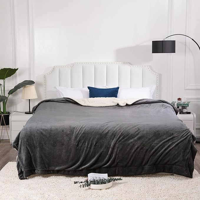 NANPIPER King Size Sherpa Blanket, Soft Fleece Throw for Bed, Reversible Thick Fuzzy Blanket for Winter (Grey, 90x108 inches)