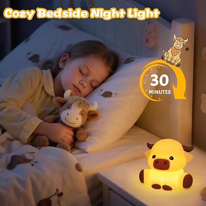Highland Cow Lamp, Dimmable Silicone Touch Night Light, Soft Glow Bedside Lamp for Bedroom or Desk Decor, Highland Cow Gifts, USB Powered with Gentle Illumination