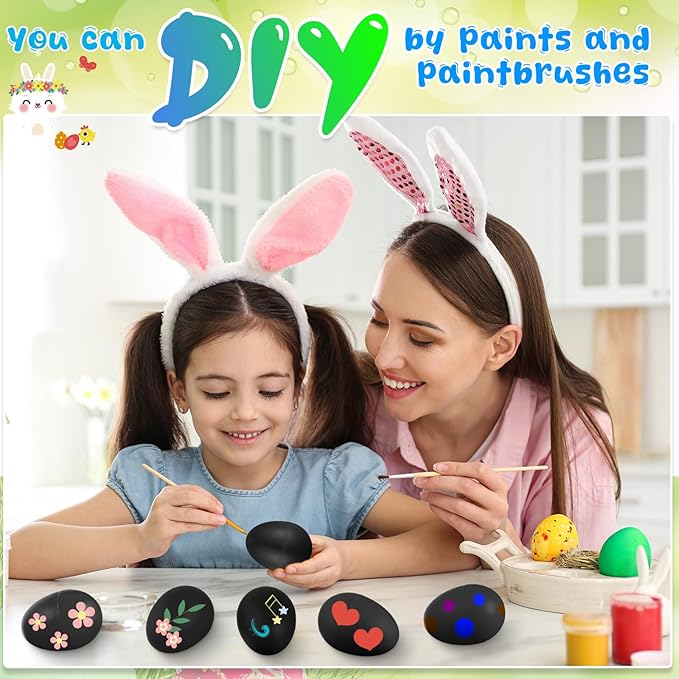 Yeshone 100 Pieces Egg Shakers Musical Instruments Percussion Maracas Egg for Kids Toys Plastic Easter Shaker for Learning DIY Painting, Classroom Music, Rhythm (Black)