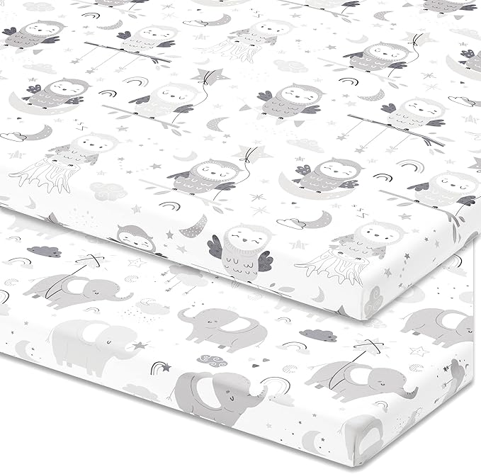 Pack and Play Sheets Fitted – Compatible with 4moms Breeze Plus Playard and Other Large Playpen Mattress – Snuggly Soft 100% Jersey Cotton – 2 Pack Play Yard Sheet Set for Boys & Girls