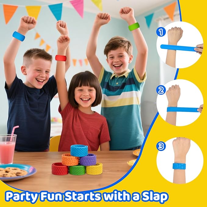 Textured Slap Bracelets - 6PC Silicone Sensory Fidget Toys for Kids, Teens & Adults - Calming Tools for Autism, ADHD, Anxiety & Stress Relief - Ideal for Classroom Rewards, Party & Special Needs Gifts