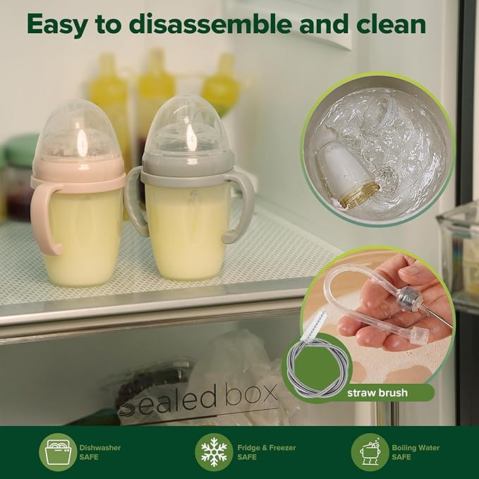 haakaa Weighted Straw Sippy Cup for 6+ Month Old, Silicone Weighted Straw Cup Milk Sippy Cup Baby Water Bottle with Straw Brush (Grey, 8oz./250ml)