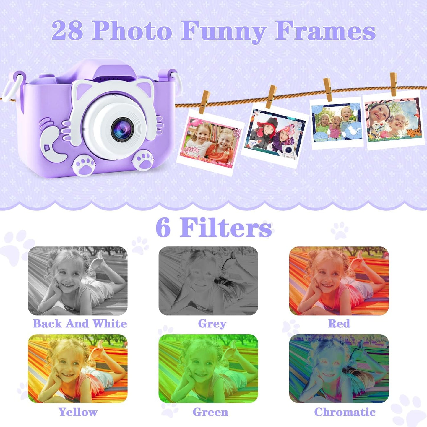 Kids Camera Toys for 3 4 5 6 7 8 9 10 11 12 Years Old Boys/Girls, Kids Digital Camera for Toddler with Video, Birthday Festival for Kids, Selfie Camera, 32GB TF Card