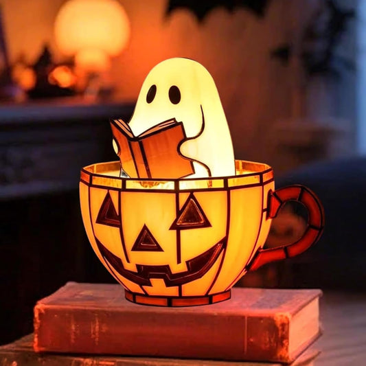 Cute Pumpkin Ghost Reading Book Lamp, Rechargeable Cute Spooky Night Light - Halloween Decor, Light Up Pumpkin Ghost Nightlight for Bathroom, Reading, Kids Room Gift