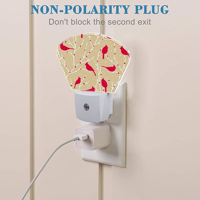 Christmas Red Cardinal Bird Night Light Plug into Wall, Christmas Night Light with Dusk to Dawn Sensor for Kid Girls Boys Women Men Bedroom, Hallway, Kitchen, Bathroom, Stairs Decor