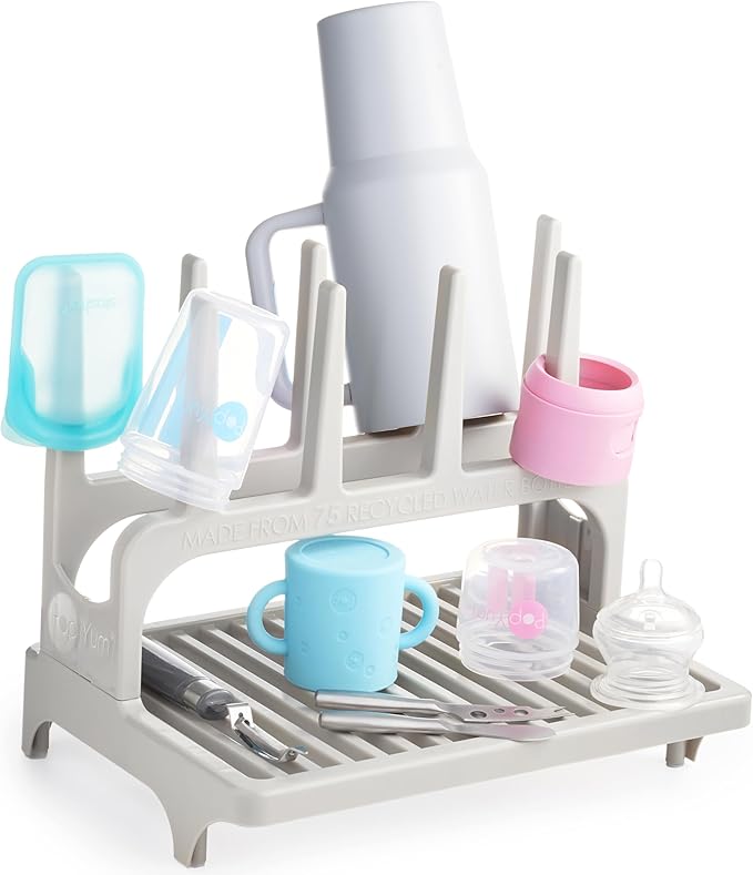 PopYum Seattle Gray Space Saving Drying Rack from 100% Recycled Bottles, countertop for Baby Bottle, Plastic Bags, Cups, Glass, tumblers, Compact