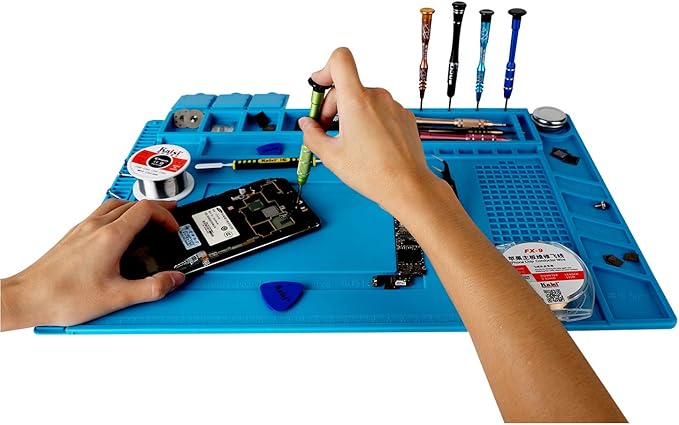 Kaisi S-160 Soldering Mat Insulation Silicone Magnetic Repair Work Station Mat Heat-Resistant for BGA and Gun Soldering Iron, Workbench, Cell Phone Laptop Repair, Size: 17.8 x 11.8 inch
