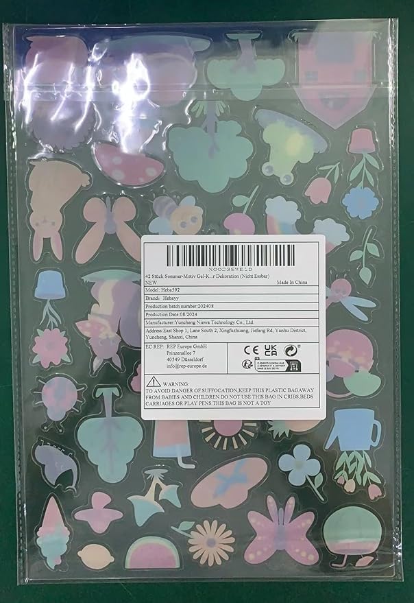 42PCS Summer-Theme Jelly Stickers, Butterfly Flower Farm Thick Window Door Clings Removable Reusable Gel Decals for Kids Toddlers Adults Home Classroom Decoration Party Supplies (Not Edible)