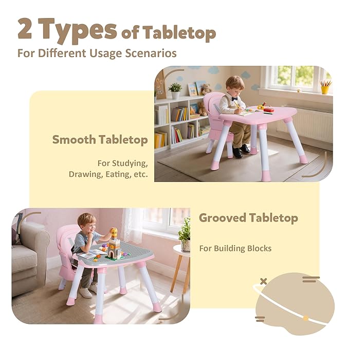 Baby High Chair, 8 in 1 Convertible Highchairs for Babies and Toddlers, Children Dining Booster Seat/Kids Building Block Table for Girls Boys, Baby Seat with Removable Tray,Pink & White