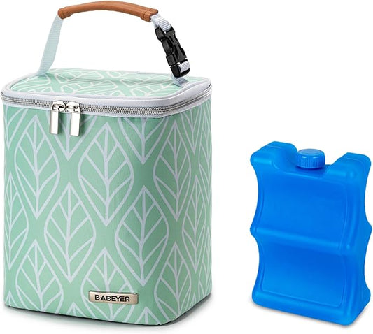 Breast Milk Cooler Bag with Ice Pack Fits 4 Baby Bottles Up to 9 Ounce, Baby Bottle Bag for Nursing Mom Daycare-Green
