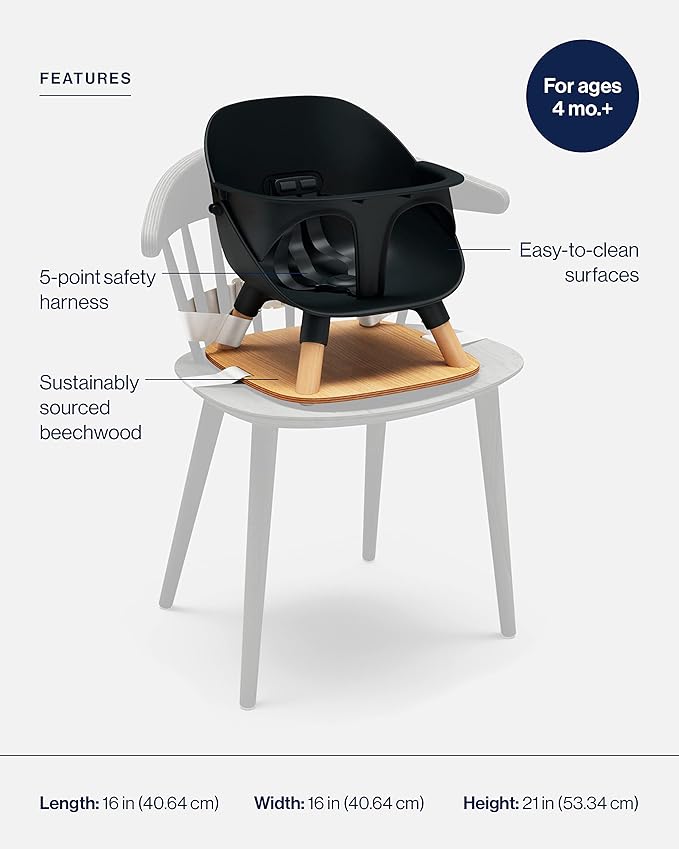 Lalo The Booster Seat for Babies & Toddlers, Children's Booster Seat, Easy to Clean Five-Point Safety Harness & Durable Non-Toxic Plastic Seat & Belly Bar - Licorice