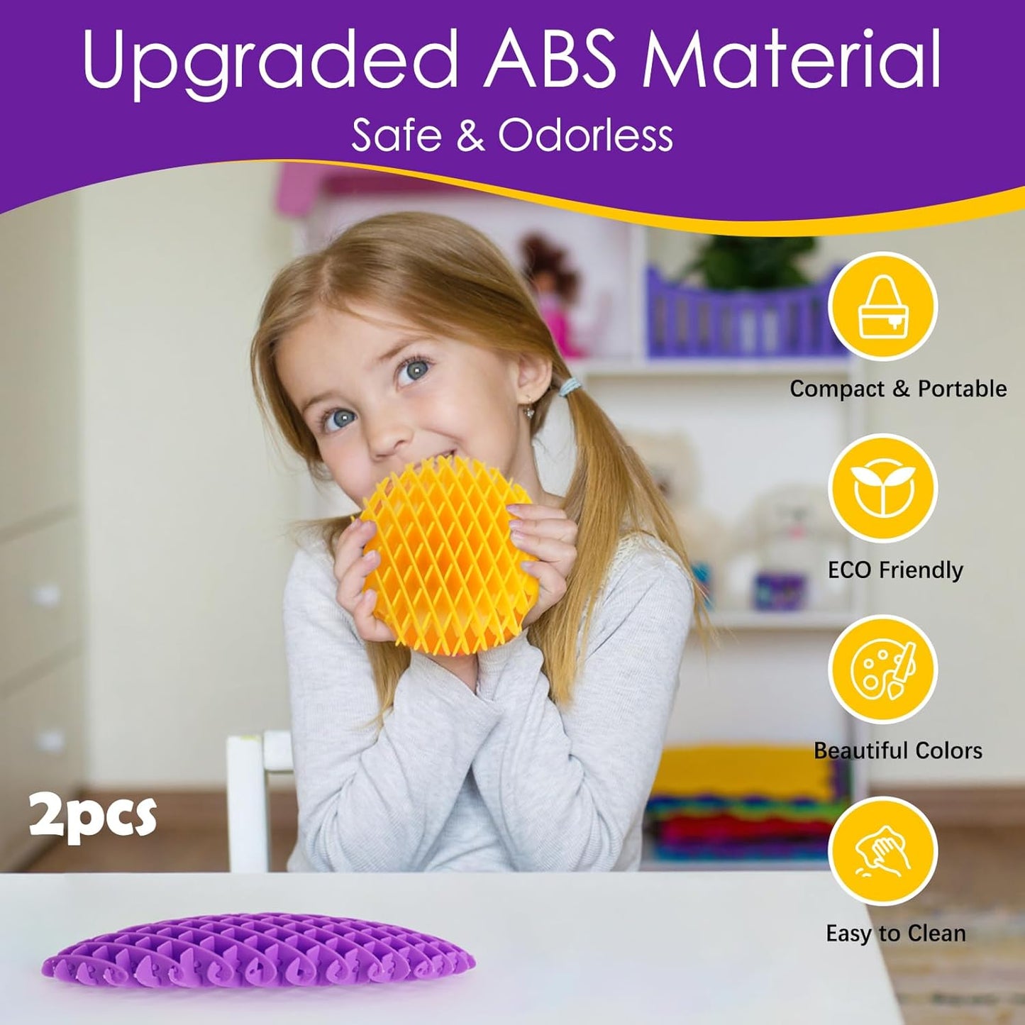 Fidget Worm Toy 2 Pack, Sensory Slug Fidget Toy, Funny Pocket Fidget Toy, Resistance Fidget Toy Anxiety & Stress Relief Toys, EDC Executive Desk Toys (Yellow+Purple)