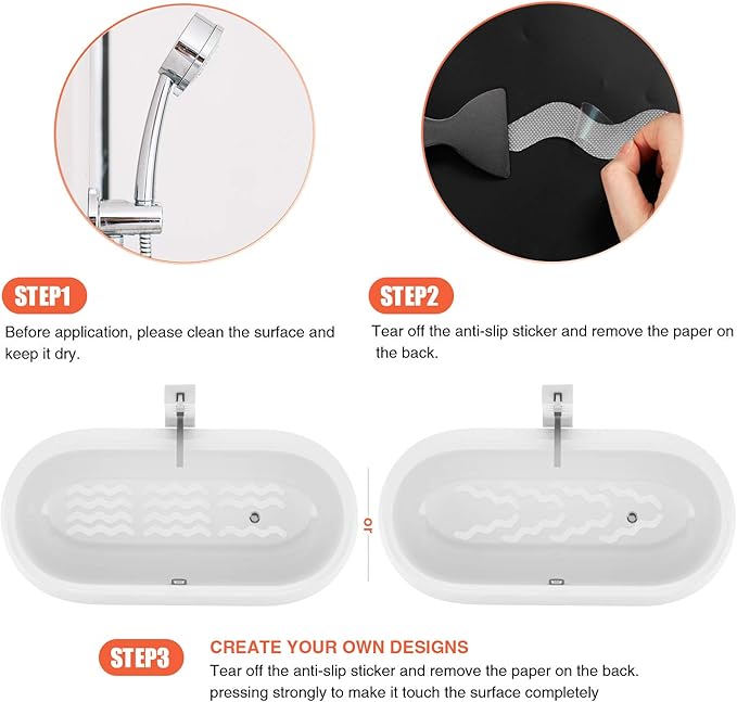 USA Patented Anti Slip Shower Stickers 24 PCS Safety Bathtub Strips Adhesive Decals with Premium Scraper for Bath Tub Shower Stairs