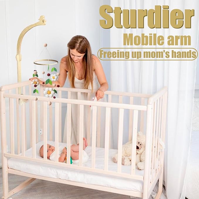 Crib Mobile Wooden Arm, Suitable for All Cribs 100% Natural Larch Hanger Nusery Decor Baby Room Safe Holder(Mobile is not Included (Bird Original Color)