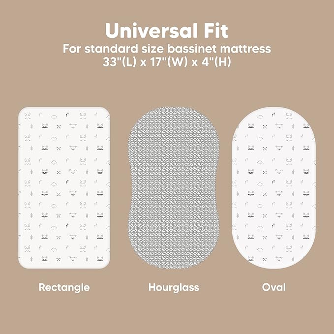 2-Pack Baby Bassinet Sheets Girl, Boy - 33x17 Viscose Derived from Bamboo Bedside Mattress Fitted Bassinet Sheets, Compatible with Halo Bassinest Swivel Sleeper, Baby Delight, Graco (Nordic)