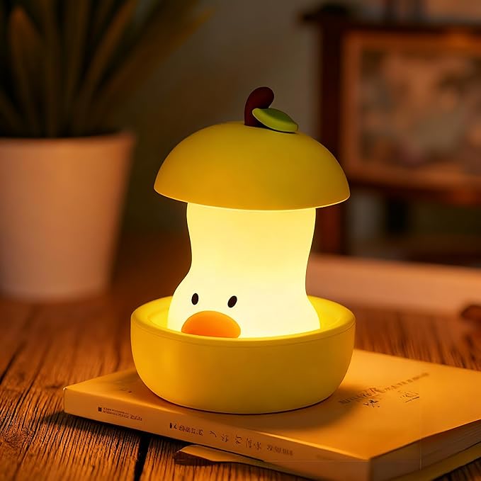 Pear Duck Night Light, Rechargeable Bedside Touch Lamp, Portable Dimmable Sleep Nightlight, Cute Table Night Lamps, Gifts for Kids, Teens, Adults, Bedroom Office Home Decor (Yellow)
