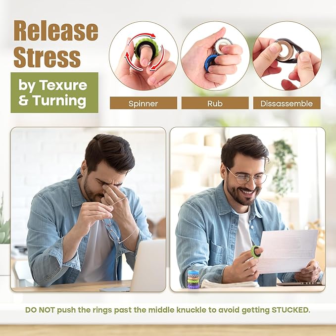 Fidget Toys Adults Sensory Rings: 12 Pack Texture Spinner Rings - Stress Relief Sensory Toys for Kids ADHD - Quiet Desk Fidgets for Classroom Anxiety Office for Teens Boys