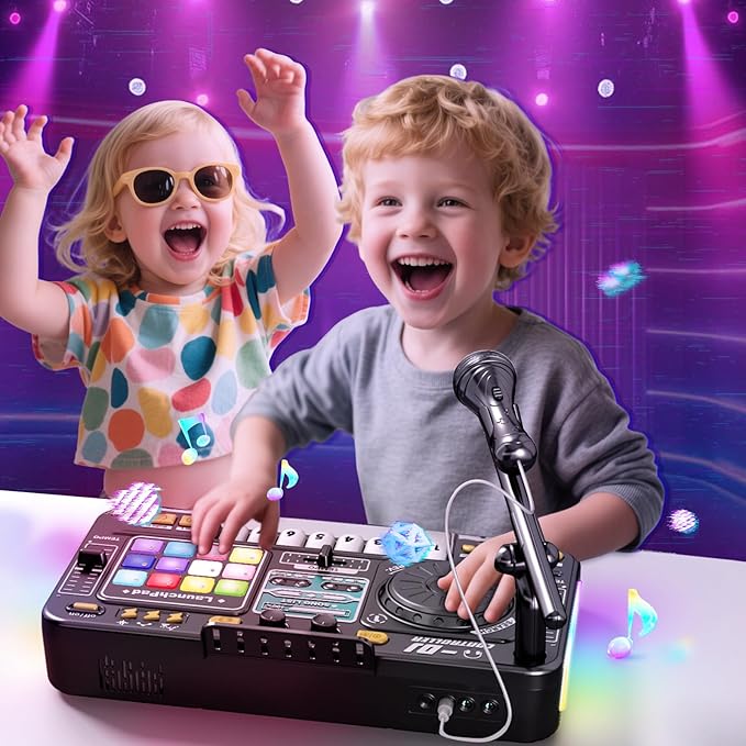 Kids DJ Mixer Controller Table Musical Toy Electronic Bluetooth Toy with LED Lights Sound Effect Microphone Piano DJ Board Key Musical Instruments Birthday Gift Toys for 3 4 5 6 7 Year Old Boy Girl