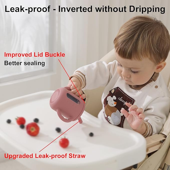 Seposeve 2 Pack Silicone Sippy Cups, Leak-Proof Baby Straw Cup for 6-12 Months, Spill Proof Toddler Cup with Straw 1-3 Years, with Capacity Marking, Non-slip Handle, Flow Control, 6 oz, Purple Pink