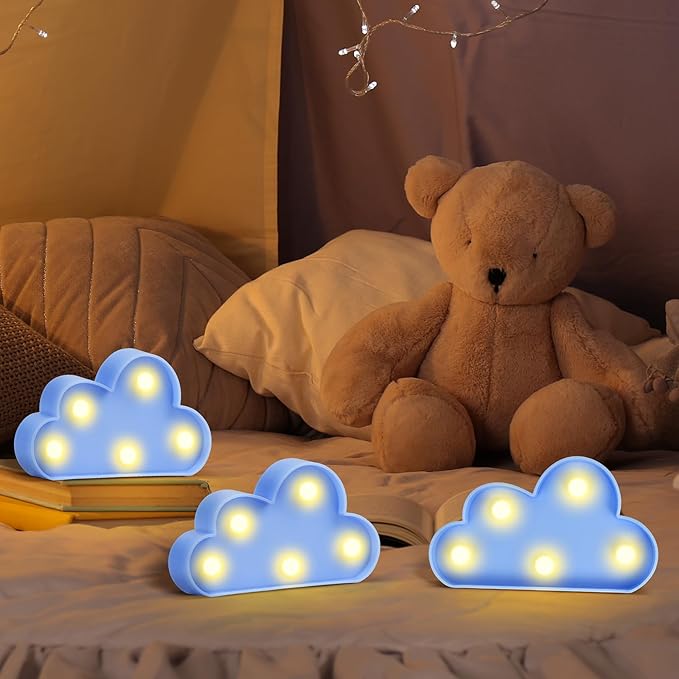 clothmile 3 PCS LED Night Light LED Blue Clound Night Light Can Be Hung on The Wall Kids Room Light, Suitable for Birthday Party Holiday Decoration Baby Room Nursery Decoration