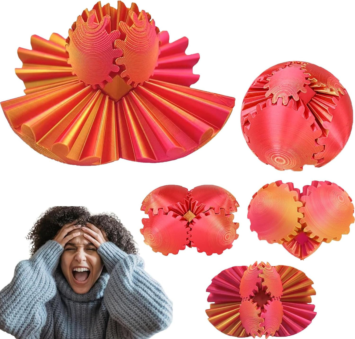 DIY Gear Ball, 3D Printed Gear Ball, Gear Ball Spin Ball or Cube Fidget Toy, Gear Sphere Desk Toy, Perfect for Stress and Anxiety Relaxing Fidget Toy Kids Adult Christmas Birthday Gift (Red)