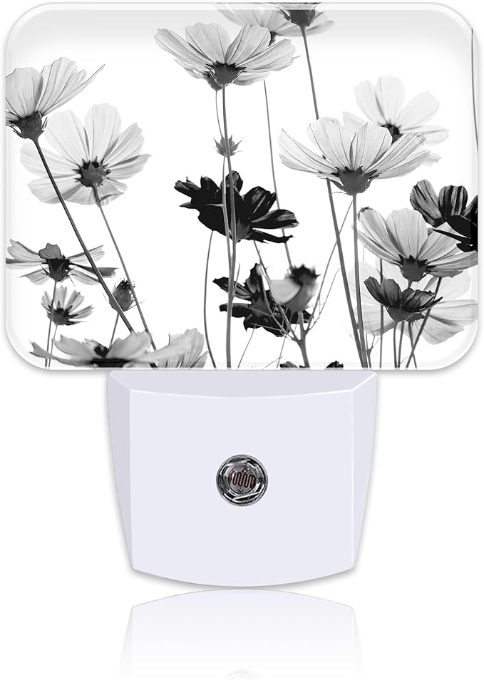 Black and White Daisy Plug in Night Lights, Daisy Flowers Nightlight Plug Into Wall Dusk to Dawn Sensor for Kid Girls Boys Women Men Room, Hallway, Kitchen, Bathroom, Stairs Decor