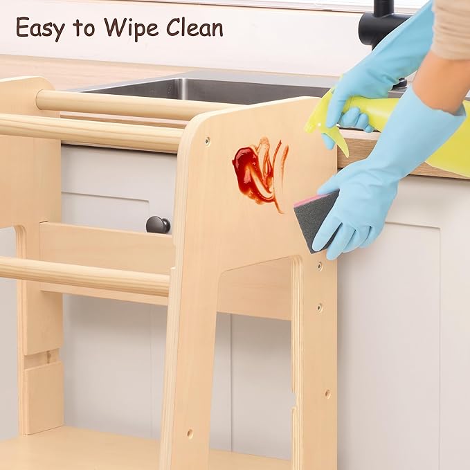 Standing Tower for Toddlers- Adjustable Height with 360° Safety Rail, Kids Step Stool with Safety Rail, Wooden Step Stool, Age 18 Months-6years