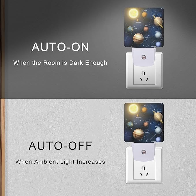 Planet Solar System Universe Galaxy Space Night Light Plug-in LED Nightlights Auto Sensor Night Lamp Dusk-to-Dawn Lamp Home Decor for Nursery Children Girls Boys