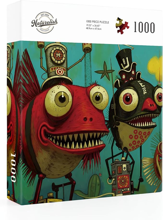 1000 Piece Puzzle for Adults, Quirky Piranha-Inspired Artwork with Unique-Shaped Pieces, Matte Texture, Color-Coded Backing, Challenging Gift for Puzzle Lovers 26.6 x 19.2 in