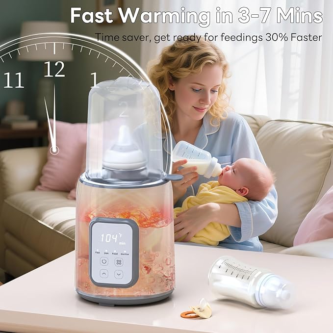 Bottle Warmer,8-in-1 Fast Baby Bottle Warmer for Breastmilk and Formula,Milk Warmer with Accurate Temperature Control and Automatic Shut-Off,Multifunctional Bottle Warmers for All Bottles (Grey)