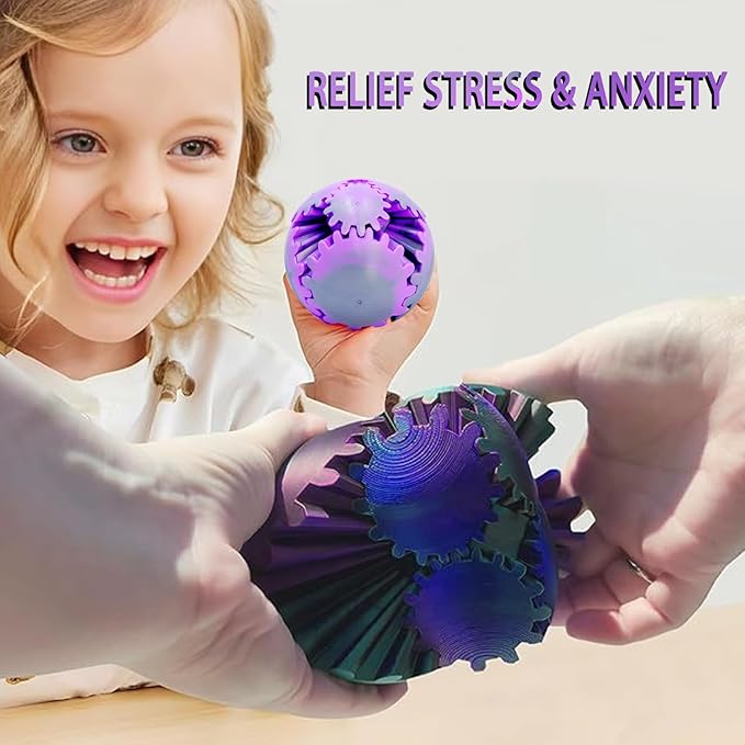 4PCS Gear Ball 3D Printed Spin Ball or Cube Fidget Toy, 2.6 Inch Gear Sphere Fidget Toy,Fidget Gear Sphere Toy for Stress and Anxiety Relief, Gear Sphere Desk Toy for Adults & Kids