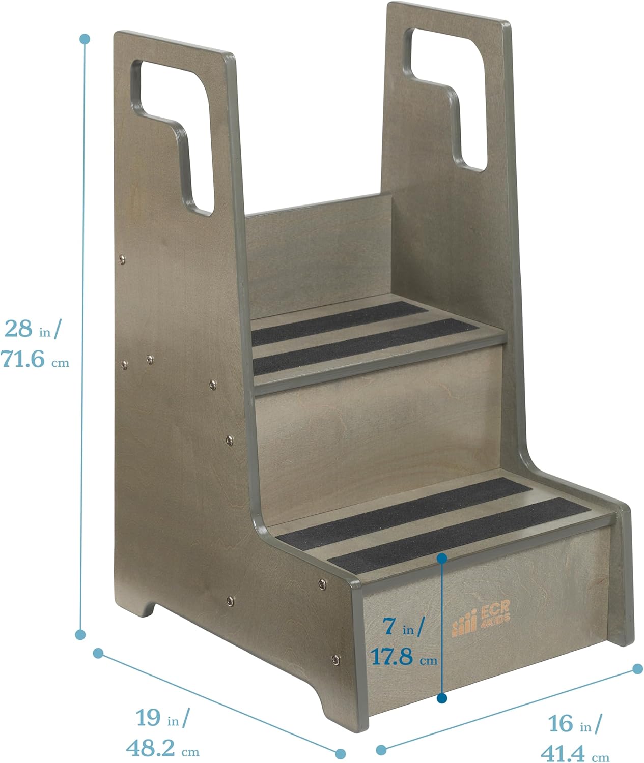 ECR4Kids Reach-Up Step Stool with Handles, Kids Furniture, Grey Wash